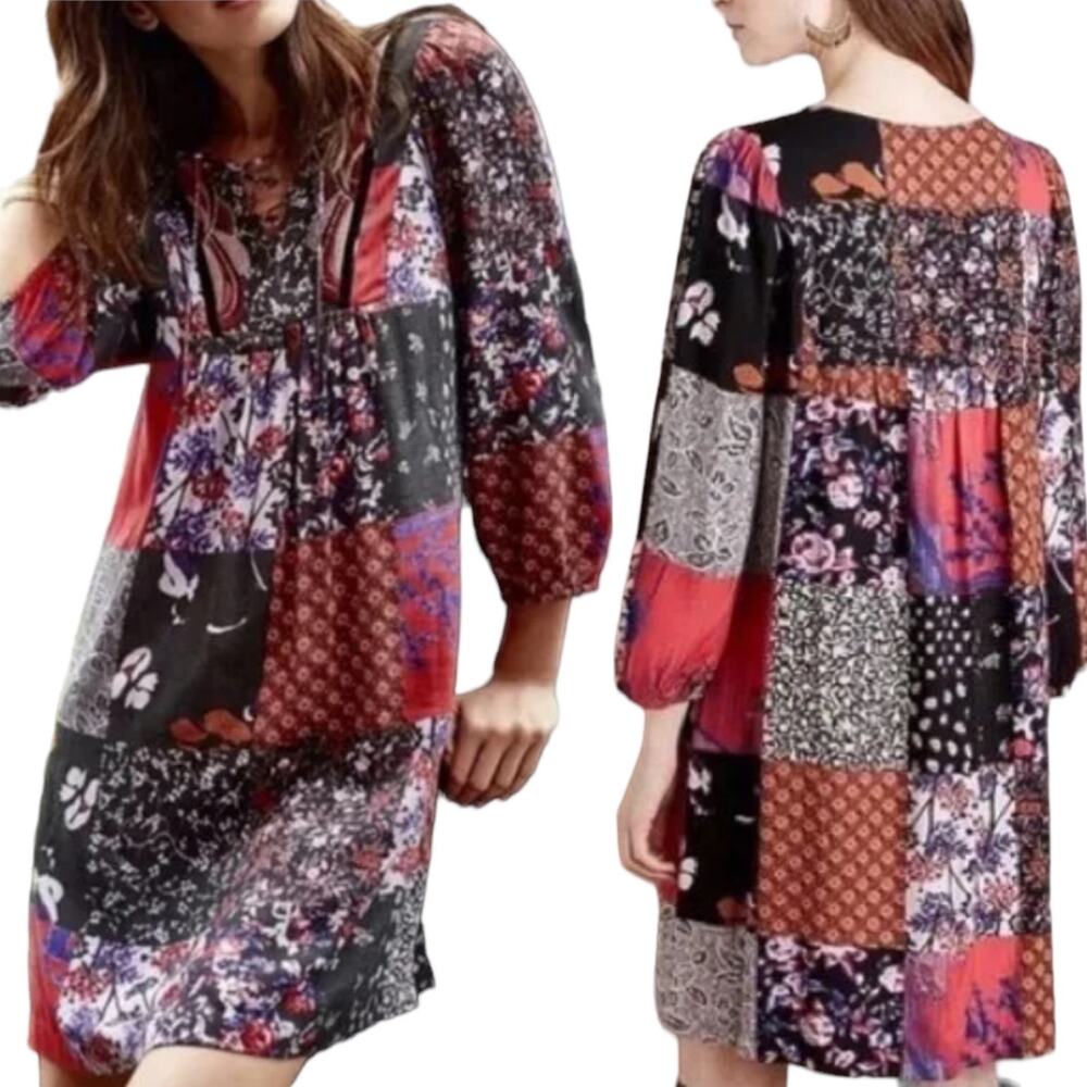 Anthropologie One September Arcata Patchwork Dress Multicolor Mini Womens Small